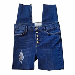 Free‎ People Distressed Button Fly Raw Hem Cropped Blue Jeans Size 28